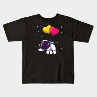 Cute Astronaut Floating With Love Balloon Cartoon Kids T-Shirt